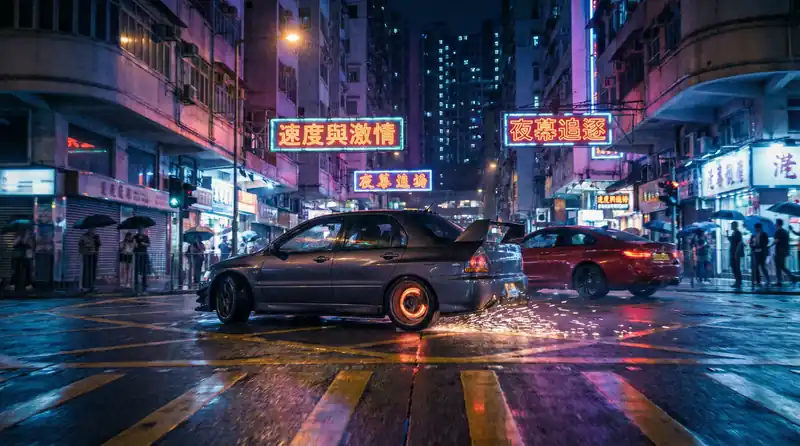 抖阴栏目精选短视频画面，霓虹灯下都市夜景的电影感镜头